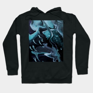 Ghosts - Black Gray White Teal Acrylic Pour Hoodie